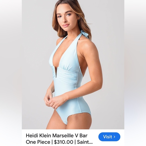 Heidi Klein Blue One Piece V Bar Swimsuit size M - Picture 4 of 9